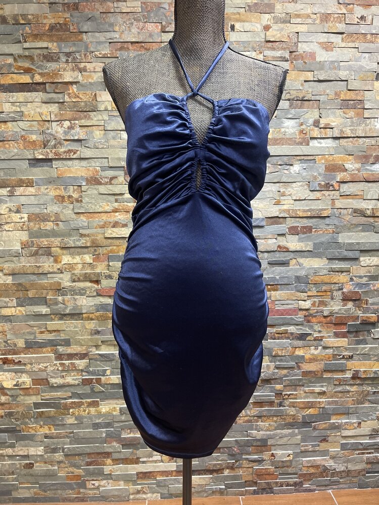 Speechless Navy Ruched Silky Bodycon Dress