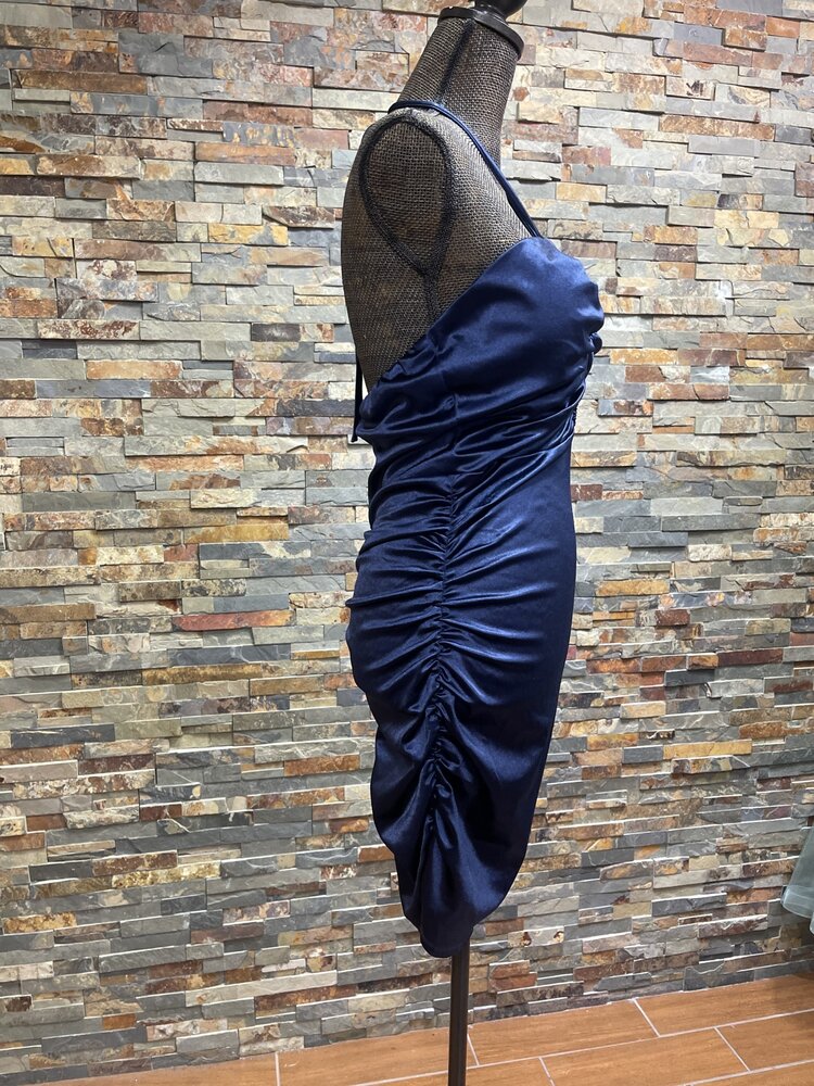 Speechless Navy Ruched Silky Bodycon Dress