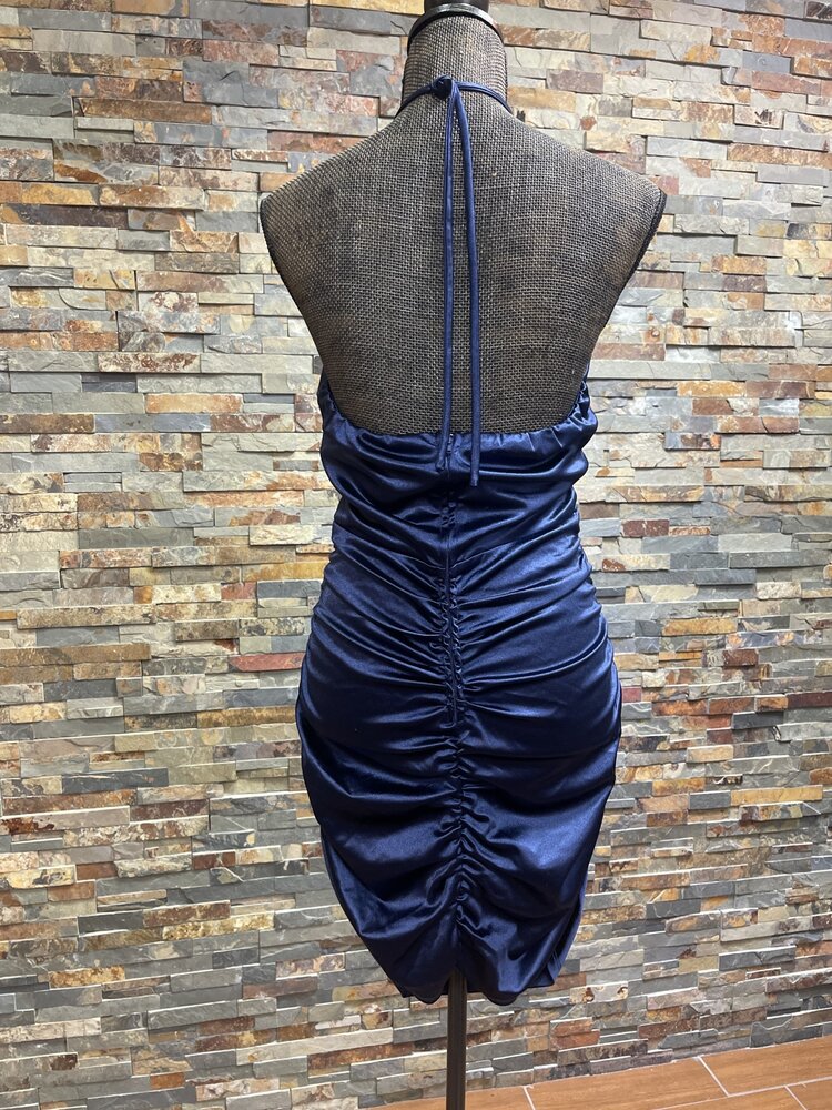 Speechless Navy Ruched Silky Bodycon Dress
