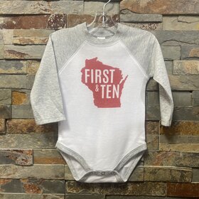 White & Gray First & Ten Long Sleeve Onesie