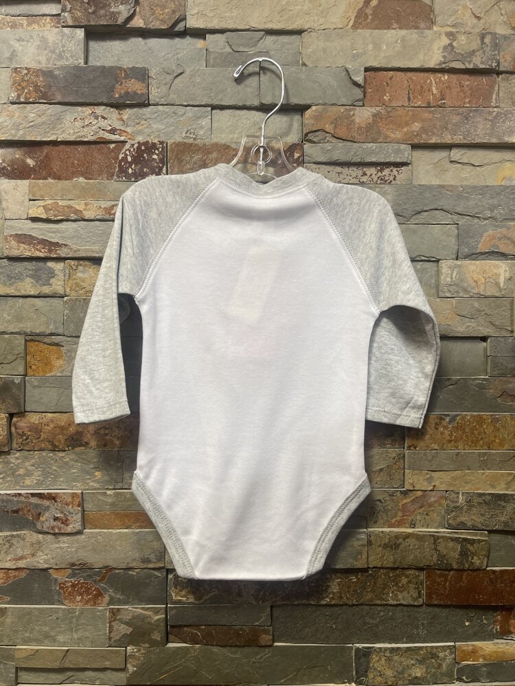 White & Gray First & Ten Long Sleeve Onesie