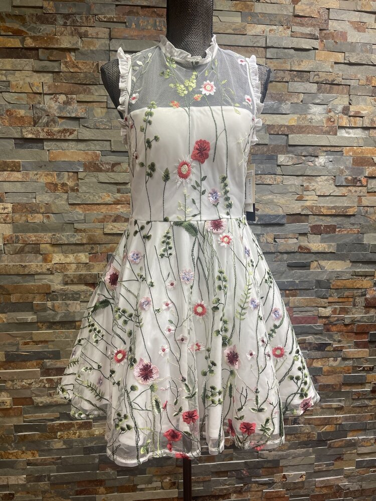City Studio White Floral Mini Fit & Flare Dress, Size 11