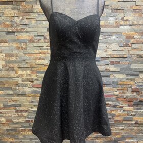 City Studio Black Shimmer Fit & Flare Dress w/ Open Back, Size 13