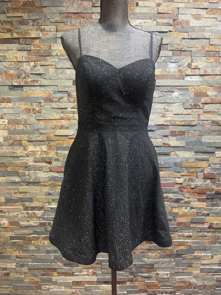 City Studio Black Shimmer Fit & Flare Dress w/ Open Back, Size 13
