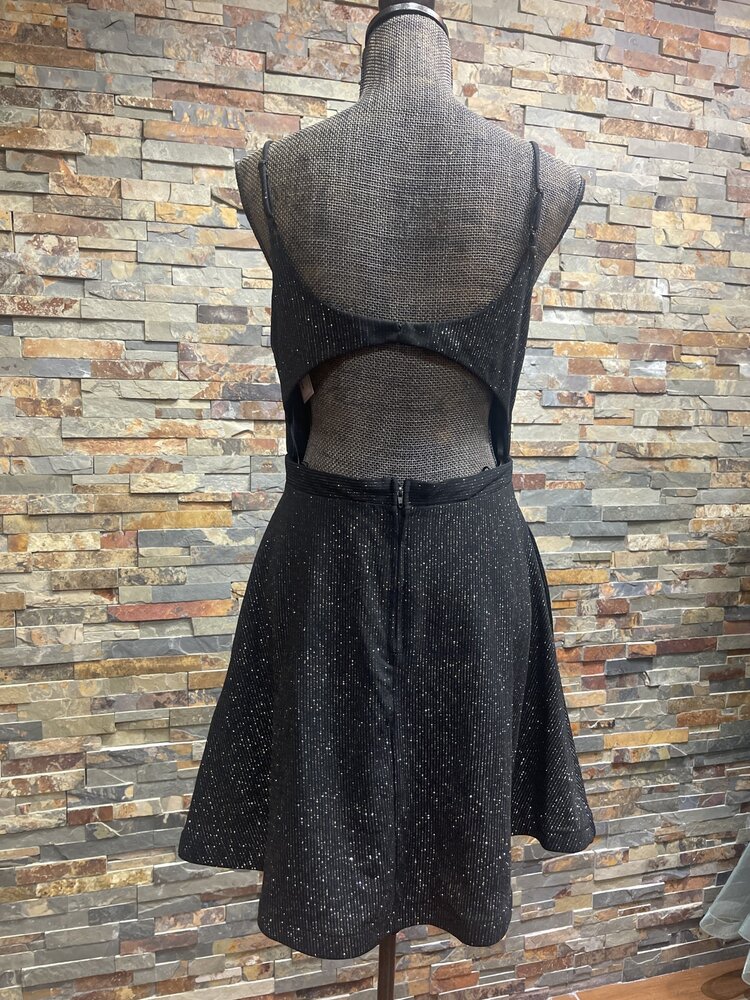 City Studio Black Shimmer Fit & Flare Dress w/ Open Back, Size 13