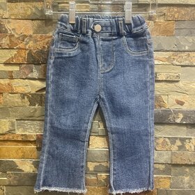Kids Blue Jeans w/ Elastic Waist & Frayed Hem