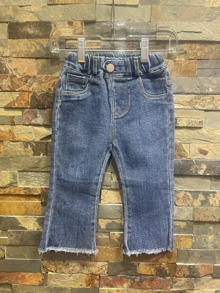 Kids Blue Jeans w/ Elastic Waist & Frayed Hem