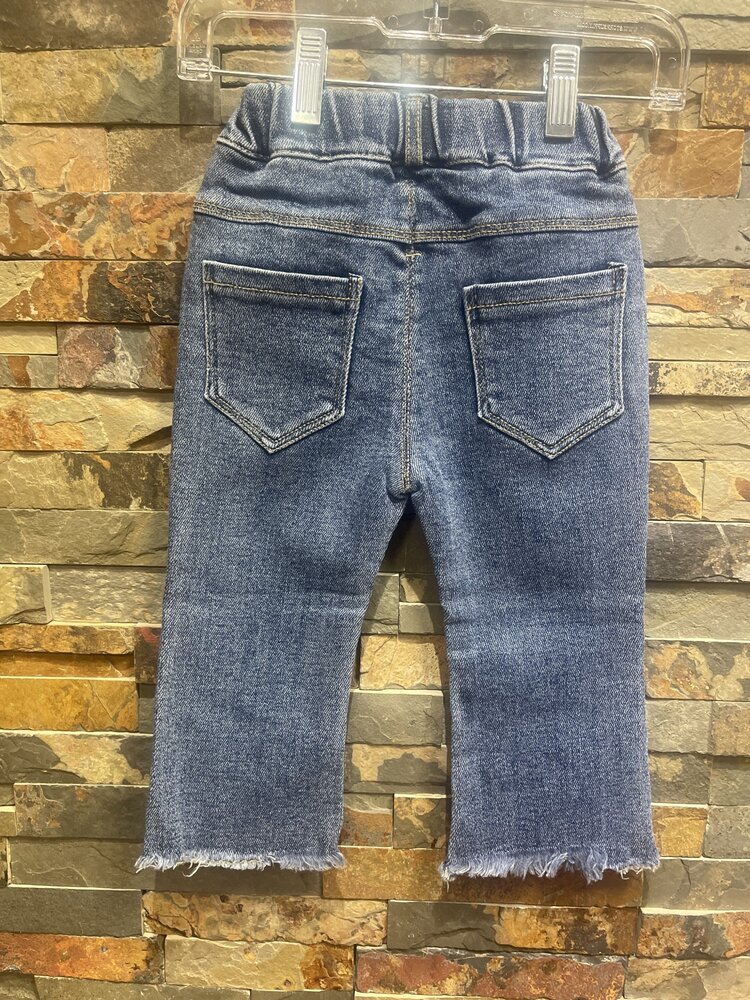 Kids Blue Jeans w/ Elastic Waist & Frayed Hem