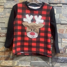 Red & Black Buffalo Plaid Reindeer Top