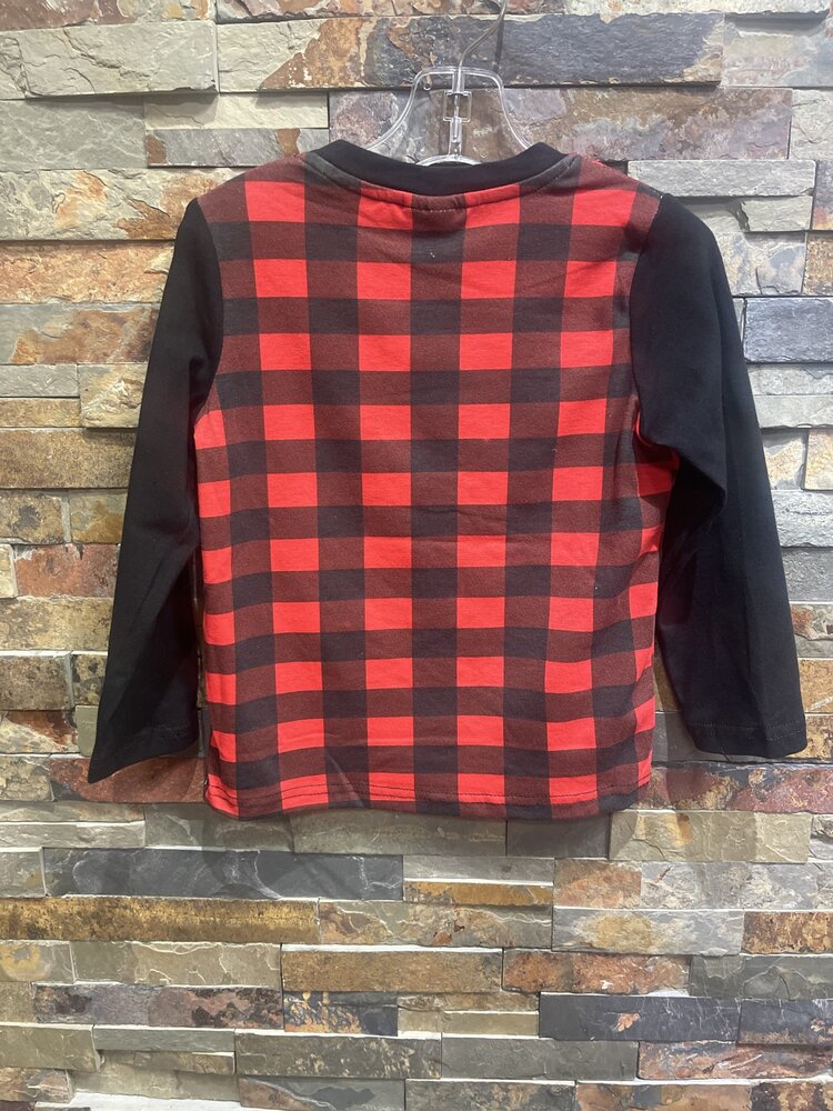 Red & Black Buffalo Plaid Reindeer Top