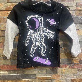 Black and Gray Astronaut Skateboard T-shirt