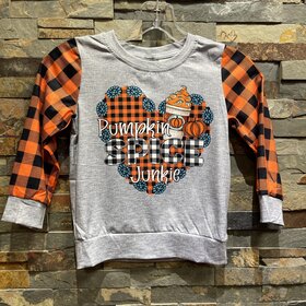 Gray w/Orange Buffalo Plaid Pumpkin Spice Junkie Top
