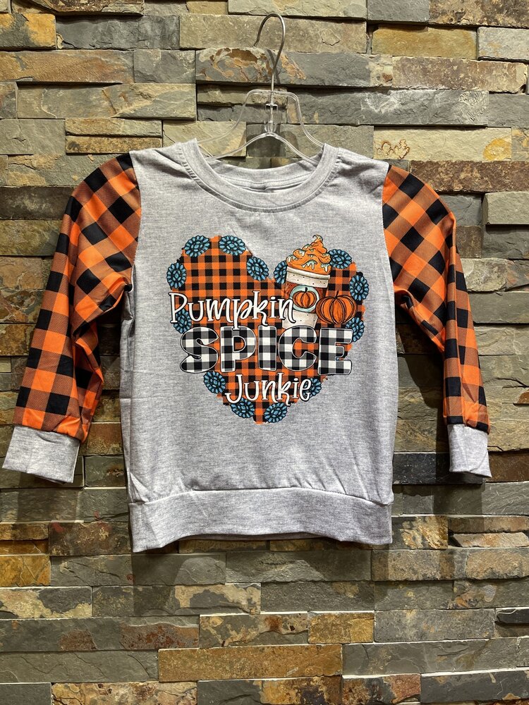 Gray w/Orange Buffalo Plaid Pumpkin Spice Junkie Top