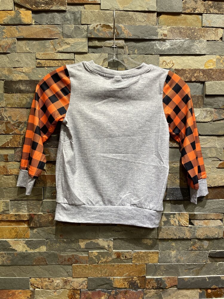 Gray w/Orange Buffalo Plaid Pumpkin Spice Junkie Top