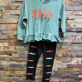 Green Fall Vibes Hooded Top w/ Black Matching Leggings