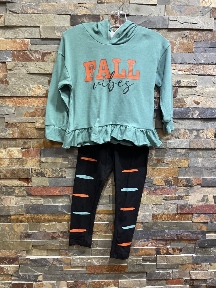 Green Fall Vibes Hooded Top w/ Black Matching Leggings