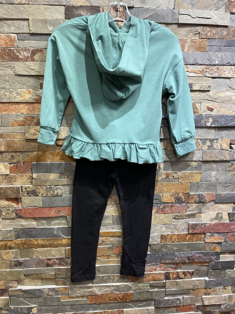 Green Fall Vibes Hooded Top w/ Black Matching Leggings