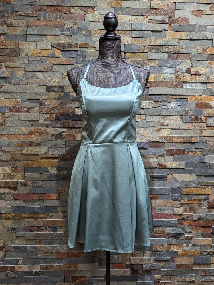 Speechless Sage Green Satin Strappy Criss Cross Back w/ Pockets Dress
