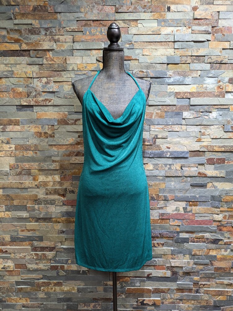 BCX Green Spaghetti Strap Dress with Draped Neckline, Size XXL