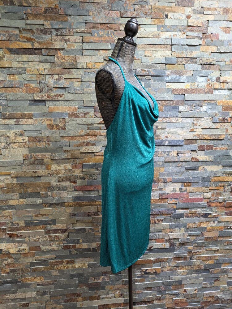 BCX Green Spaghetti Strap Dress with Draped Neckline, Size XXL