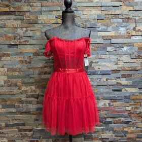 City Studio Red Corset Cold Shoulder Tulle Dress,  Size 9