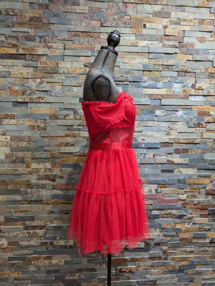 City Studio Red Corset Cold Shoulder Tulle Dress,  Size 9