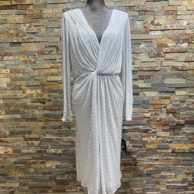 Adrianna Papell Silver Long Sleeve V-neck Ruched Dress, Size 20