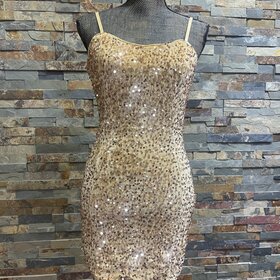 Better Me Taupe & Gold Sequin Bodycon Dress