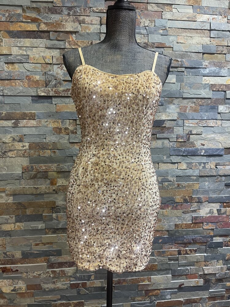 Better Me Taupe & Gold Sequin Bodycon Dress