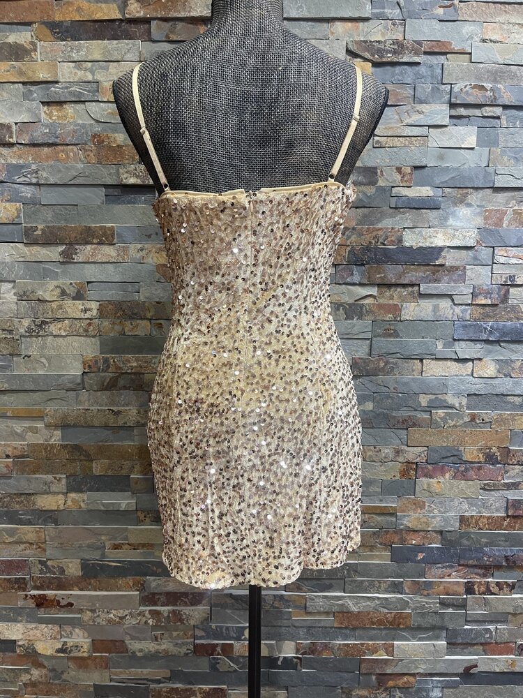 Better Me Taupe & Gold Sequin Bodycon Dress