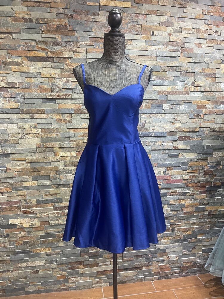Blondie Nites Royal Blue Sweetheart Neckline Dress w/Pockets and Mesh Back, Size 17