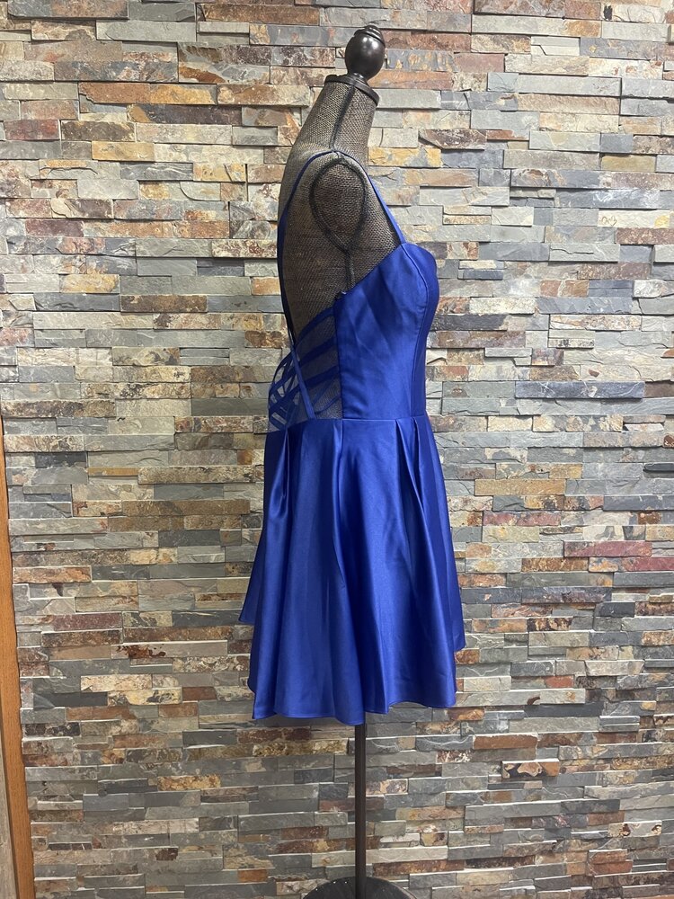 Blondie Nites Royal Blue Sweetheart Neckline Dress w/Pockets and Mesh Back, Size 17