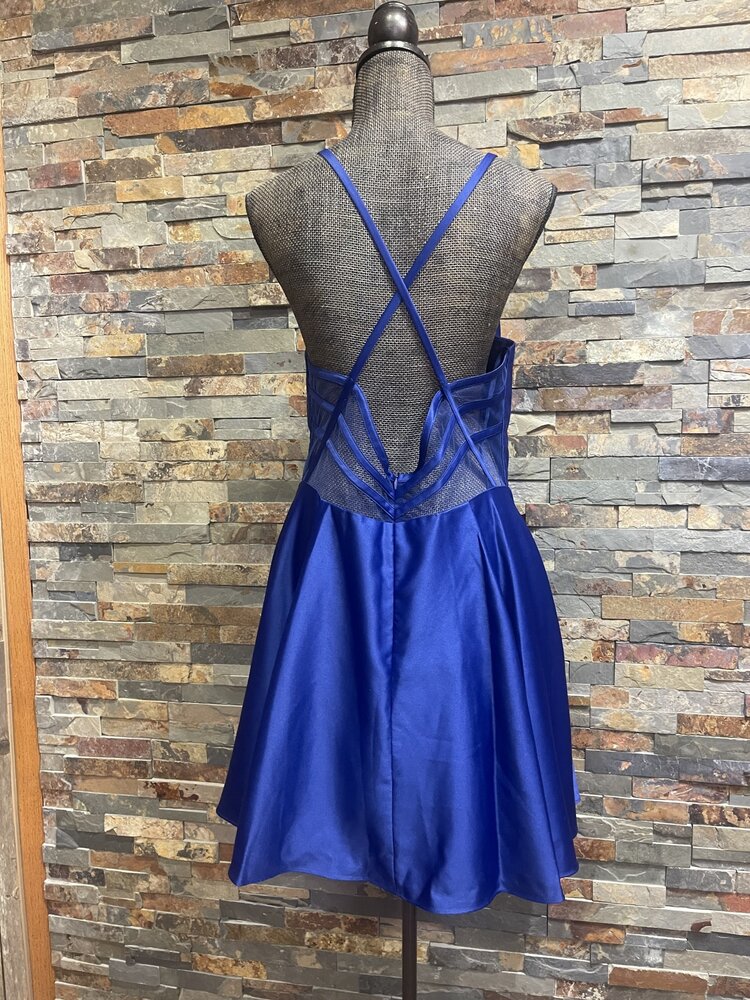 Blondie Nites Royal Blue Sweetheart Neckline Dress w/Pockets and Mesh Back, Size 17
