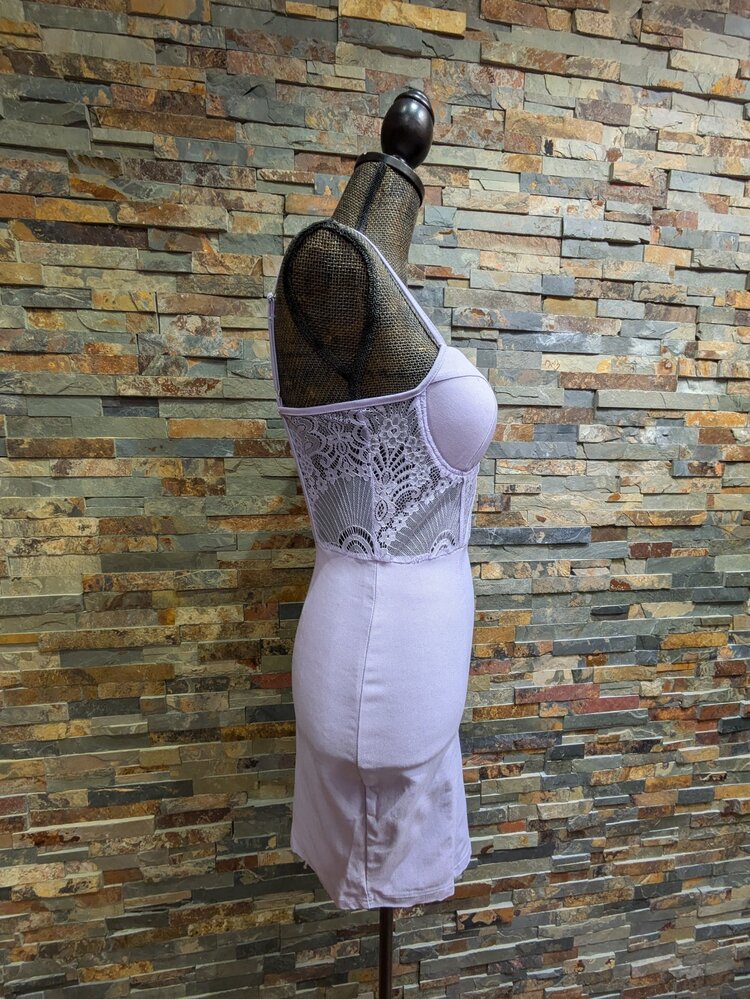 Iris Basic Ice Lavender Lace Insert Woven Bodycon Dress