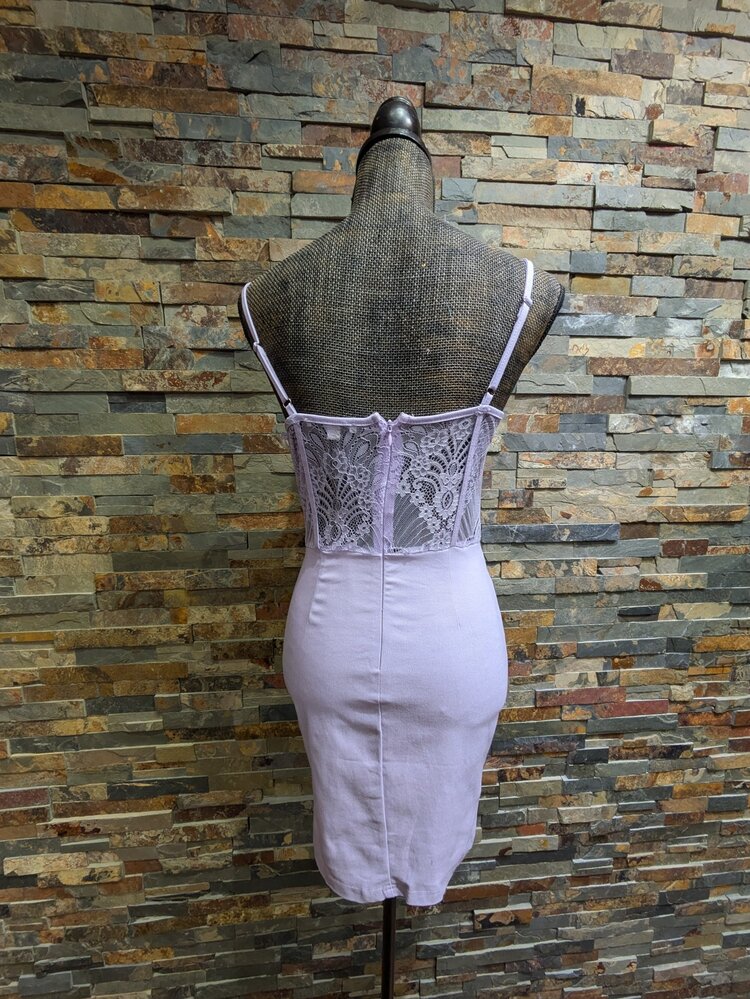 Iris Basic Ice Lavender Lace Insert Woven Bodycon Dress