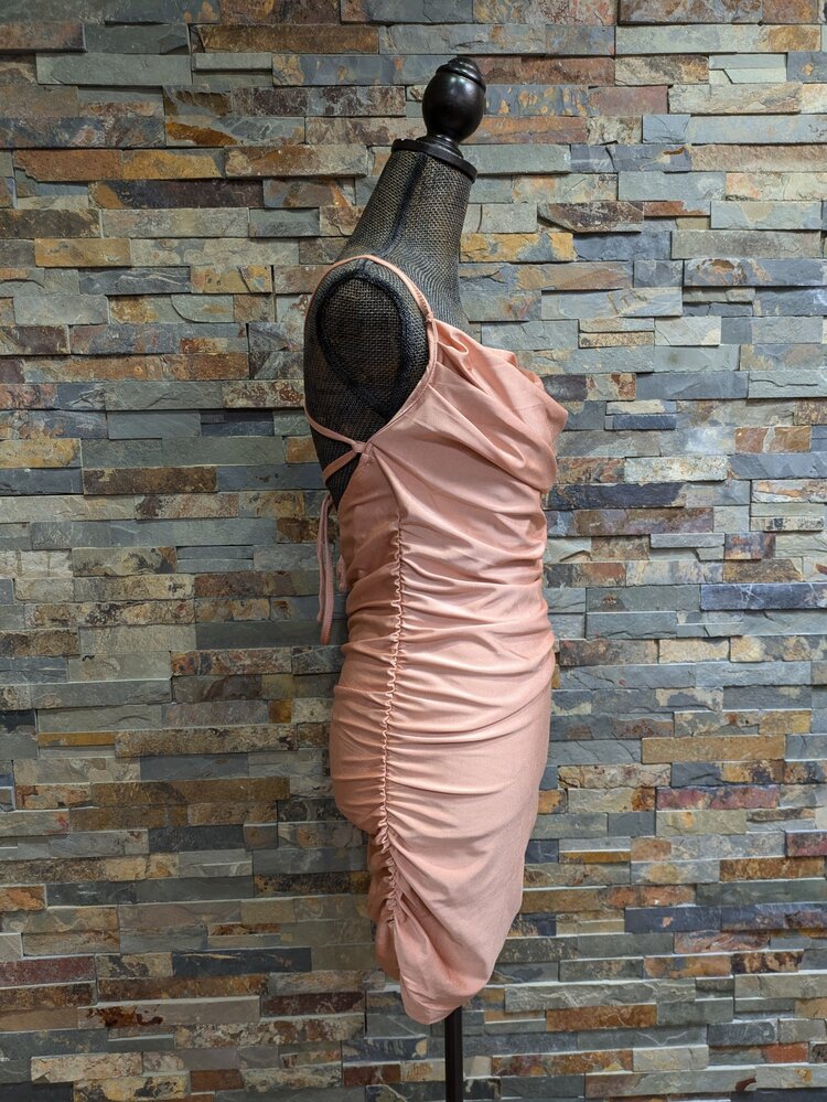 Iris Basic Dusty Peach Side Shirring Bodycon Dress