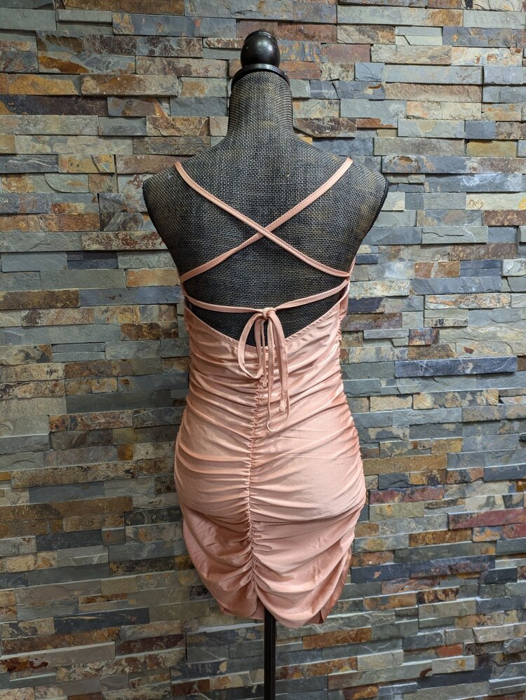 Iris Basic Dusty Peach Side Shirring Bodycon Dress