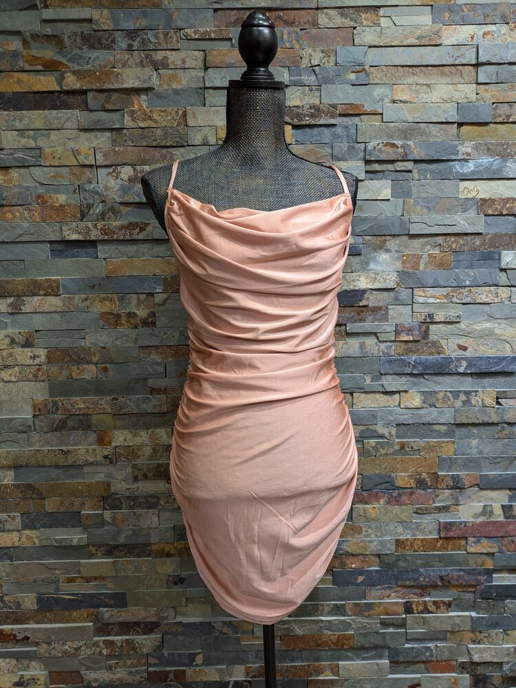 Iris Basic Dusty Peach Side Shirring Bodycon Dress