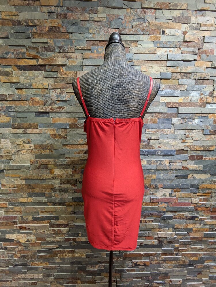 Iris Basic Red Side Rouched Satin Bodycon Dress