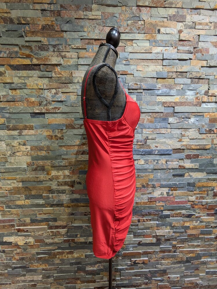 Iris Basic Red Side Rouched Satin Bodycon Dress