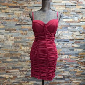 Iris Basic Deep Wine Rouched Knit Bodycon Dress