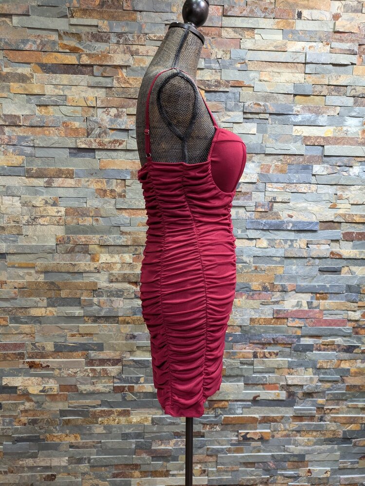Iris Basic Deep Wine Rouched Knit Bodycon Dress
