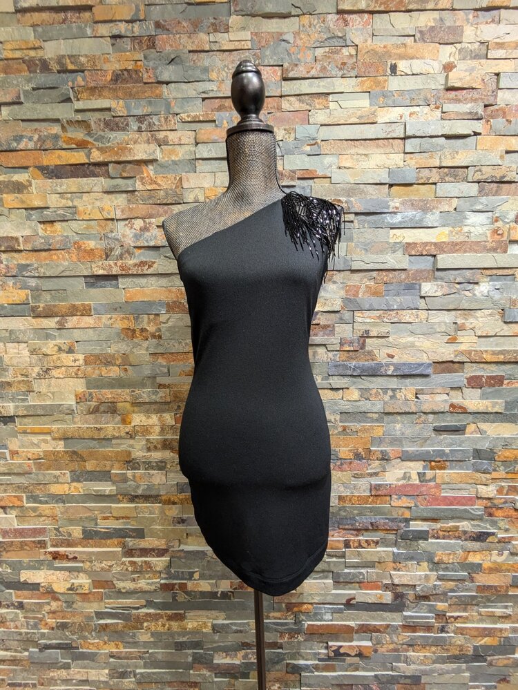 Halston Heritage Black Halston Beaded Off-Shoulder Dress, Size 2