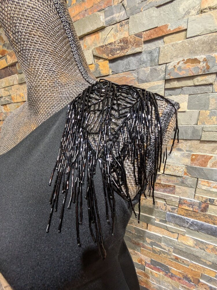 Halston Heritage Black Halston Beaded Off-Shoulder Dress, Size 2