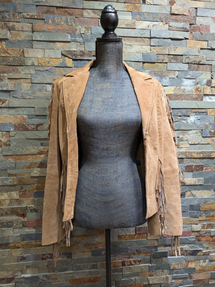Tan Suede Leather Jacket w/ Fringe, Size M