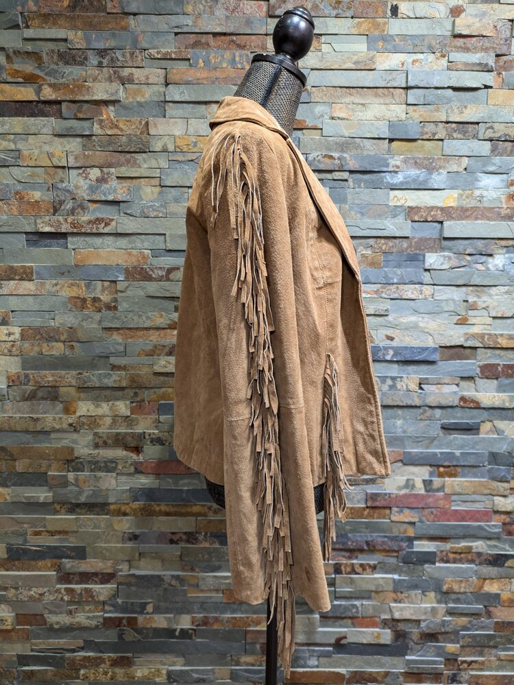 Tan Suede Leather Jacket w/ Fringe, Size M