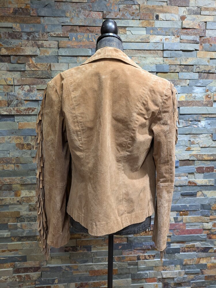 Tan Suede Leather Jacket w/ Fringe, Size M