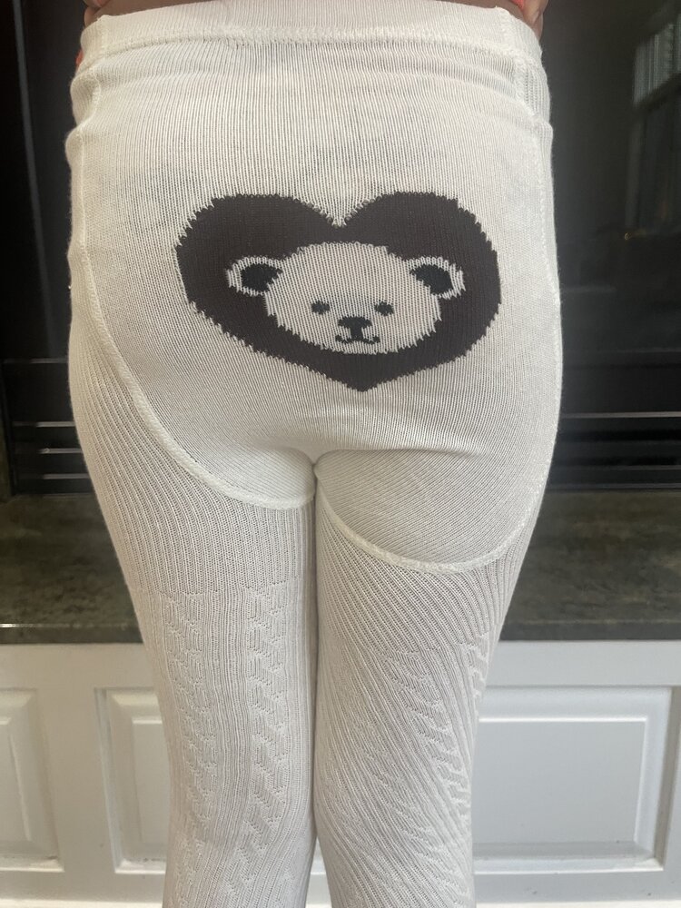 Ivory Beary Heart Kid Tights