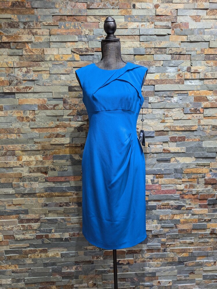 Adrianna Papell Deep Blue Cross Sheath Dress, Size 8