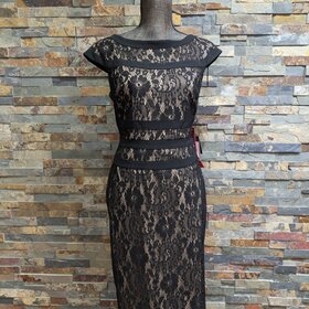 Adrianna Papell Black Nude Lace Sheath Dress, Size 12